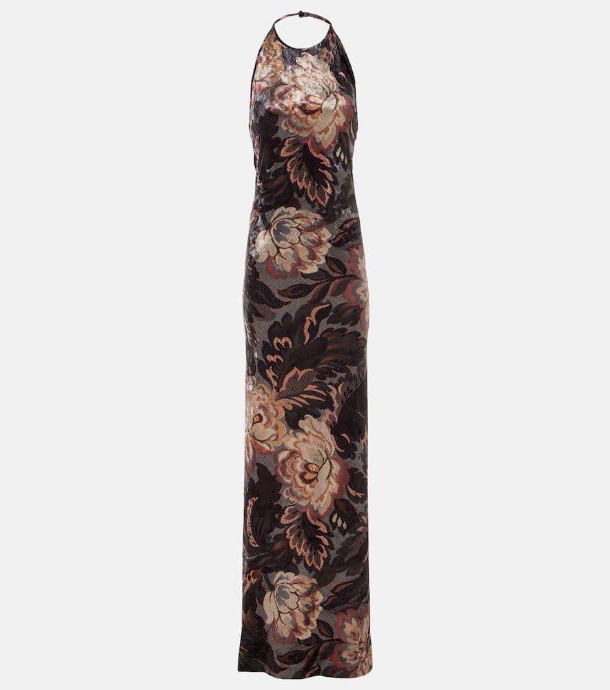 etro floral halterneck velvet gown