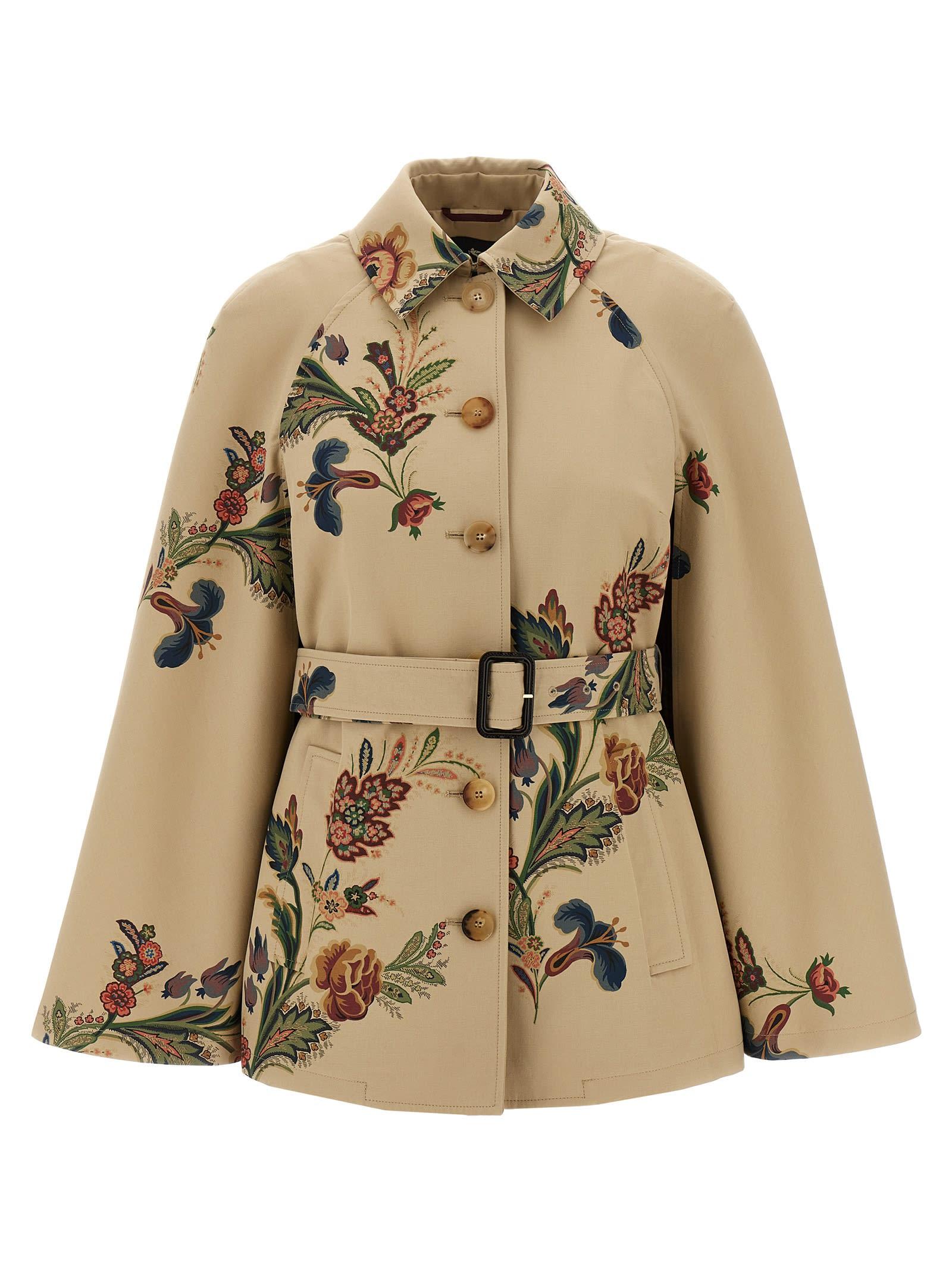 etro floral print cape trench coat