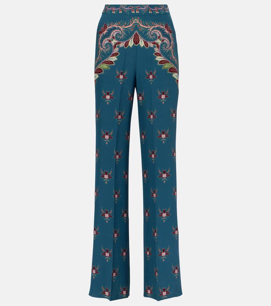 etro floral printed silk flared pants