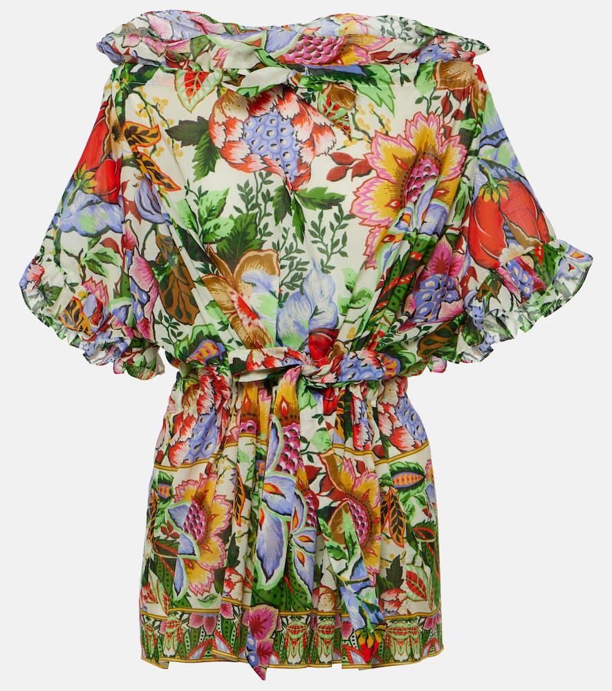 etro floral ruffled cotton blouse