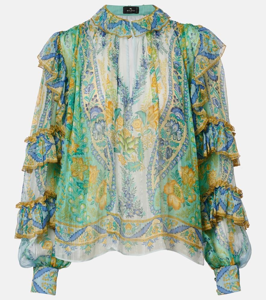 etro floral ruffled silk blouse
