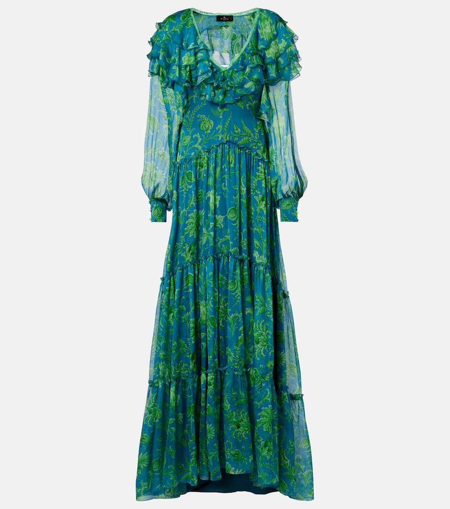 etro floral ruffled tiered silk chiffon maxi dress