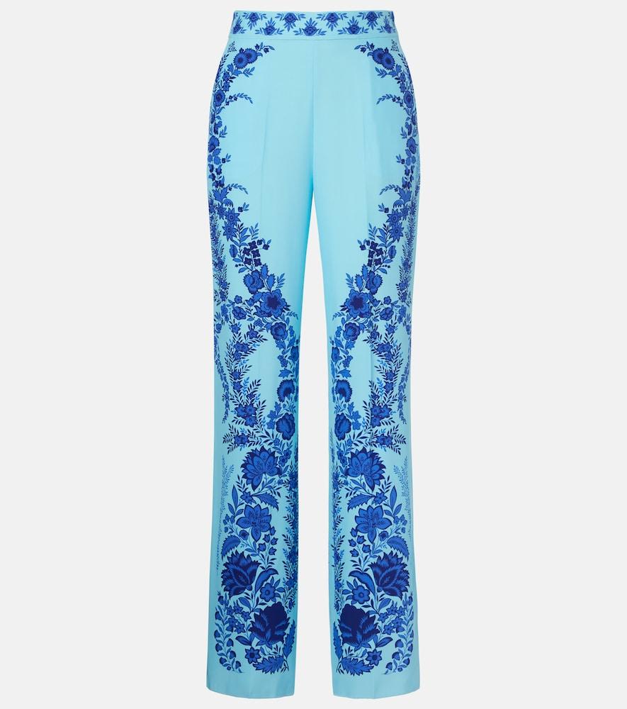 etro floral silk straight pants