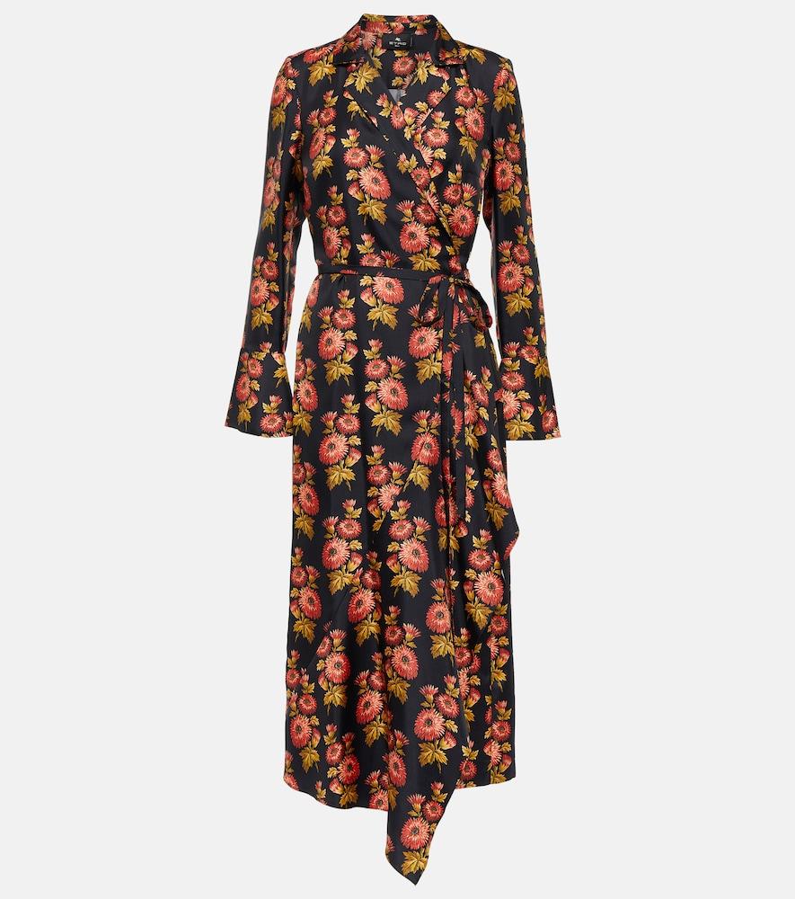 etro floral silk twill midi wrap dress