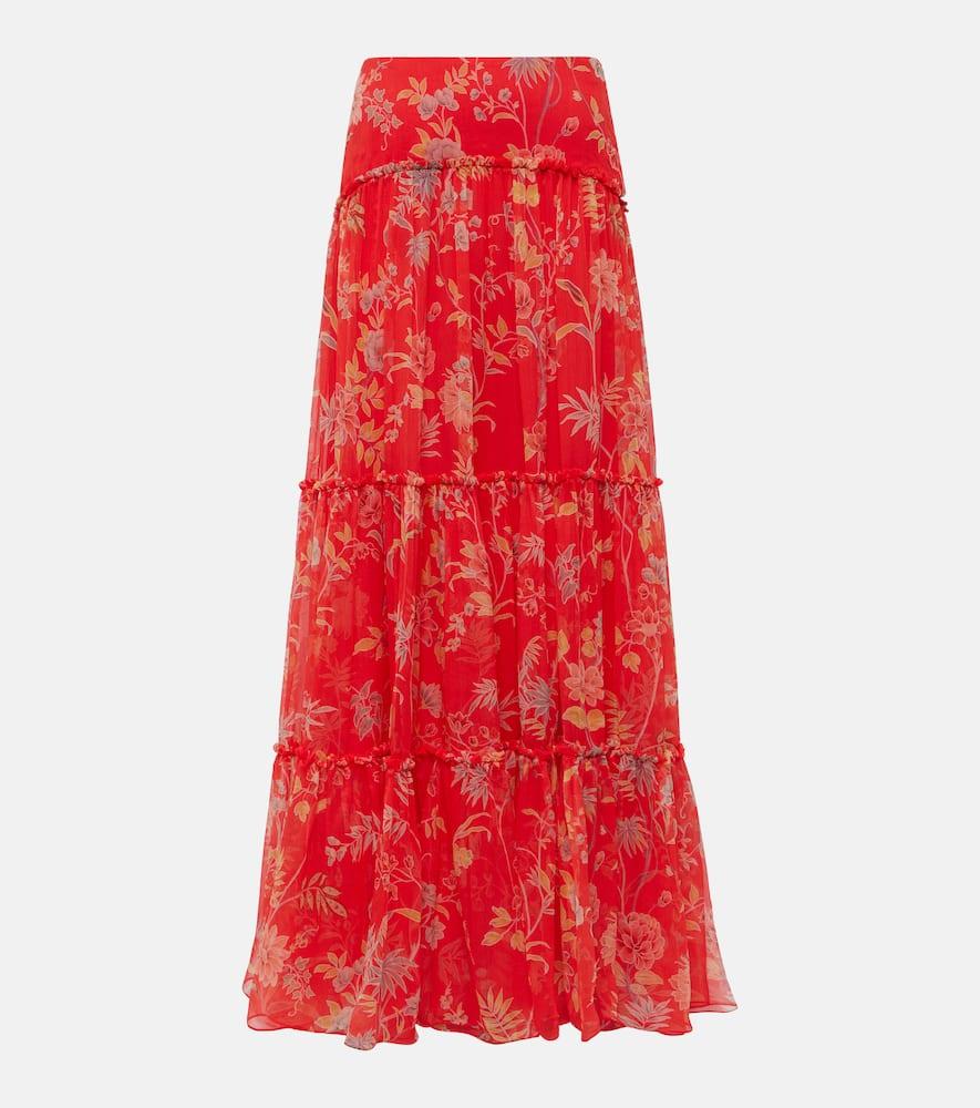 etro floral tiered silk maxi skirt