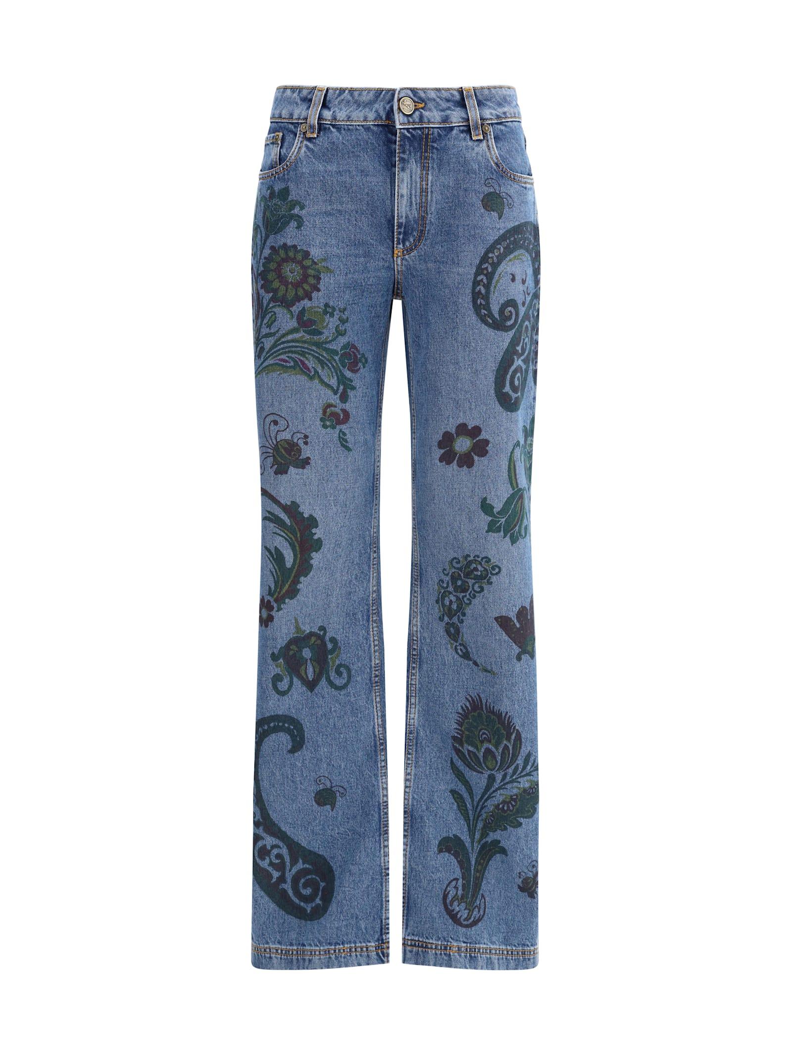 etro flower and bee print flare jeans
