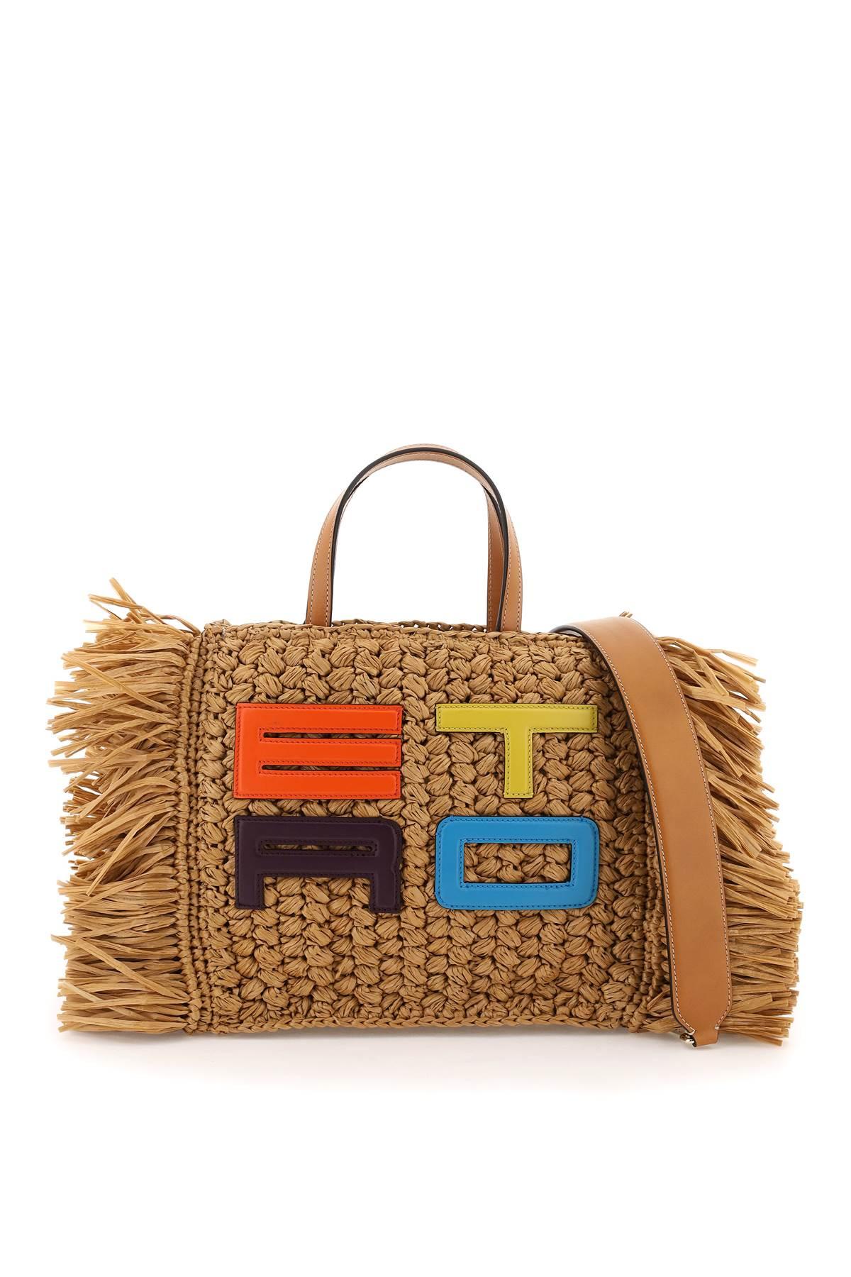 etro fringed raffia tote bag