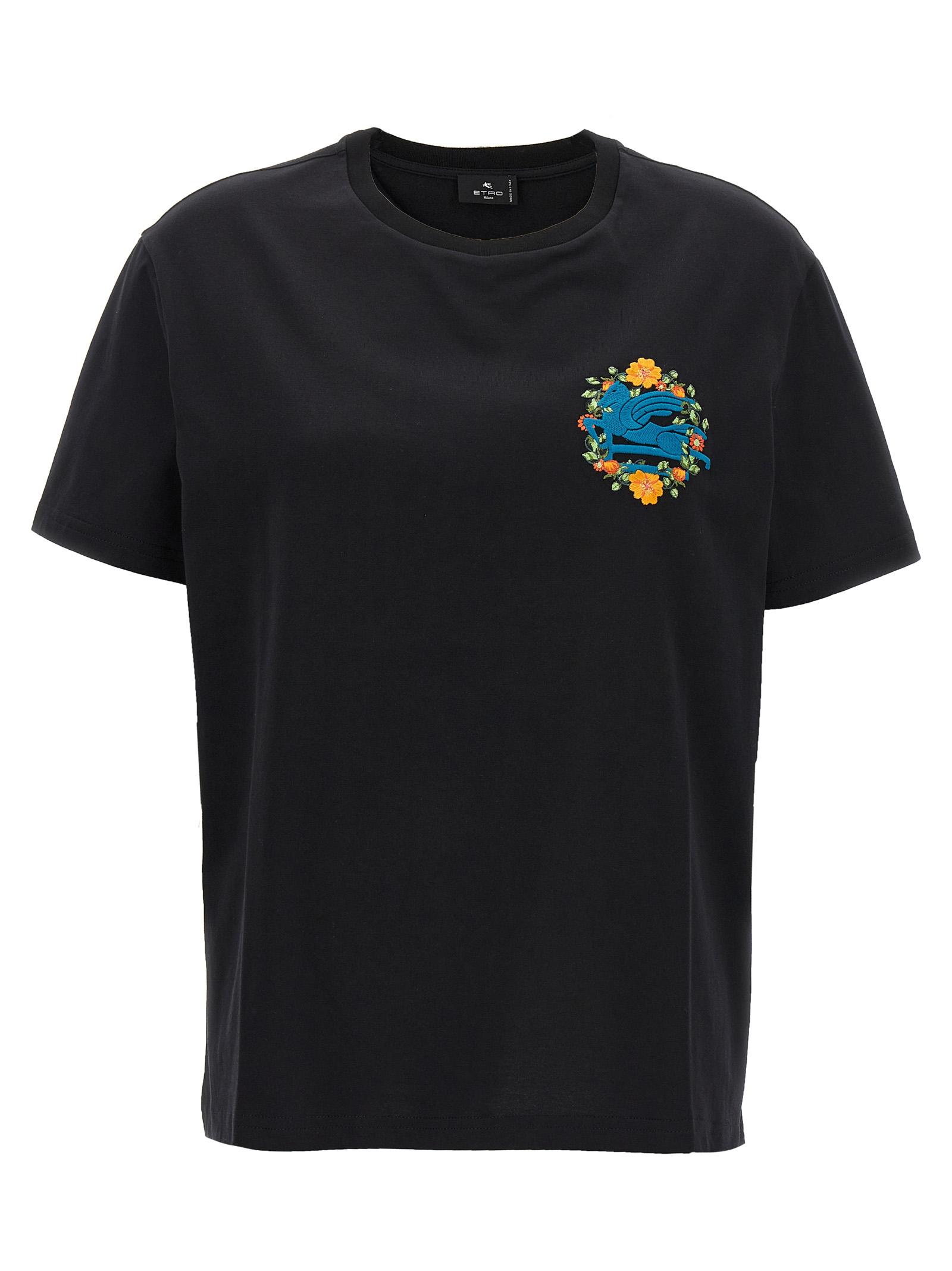 etro logo embroidery t-shirt black cotton - women