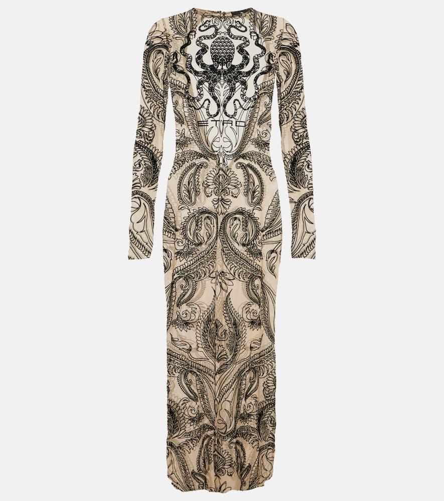 etro logo printed tulle midi dress