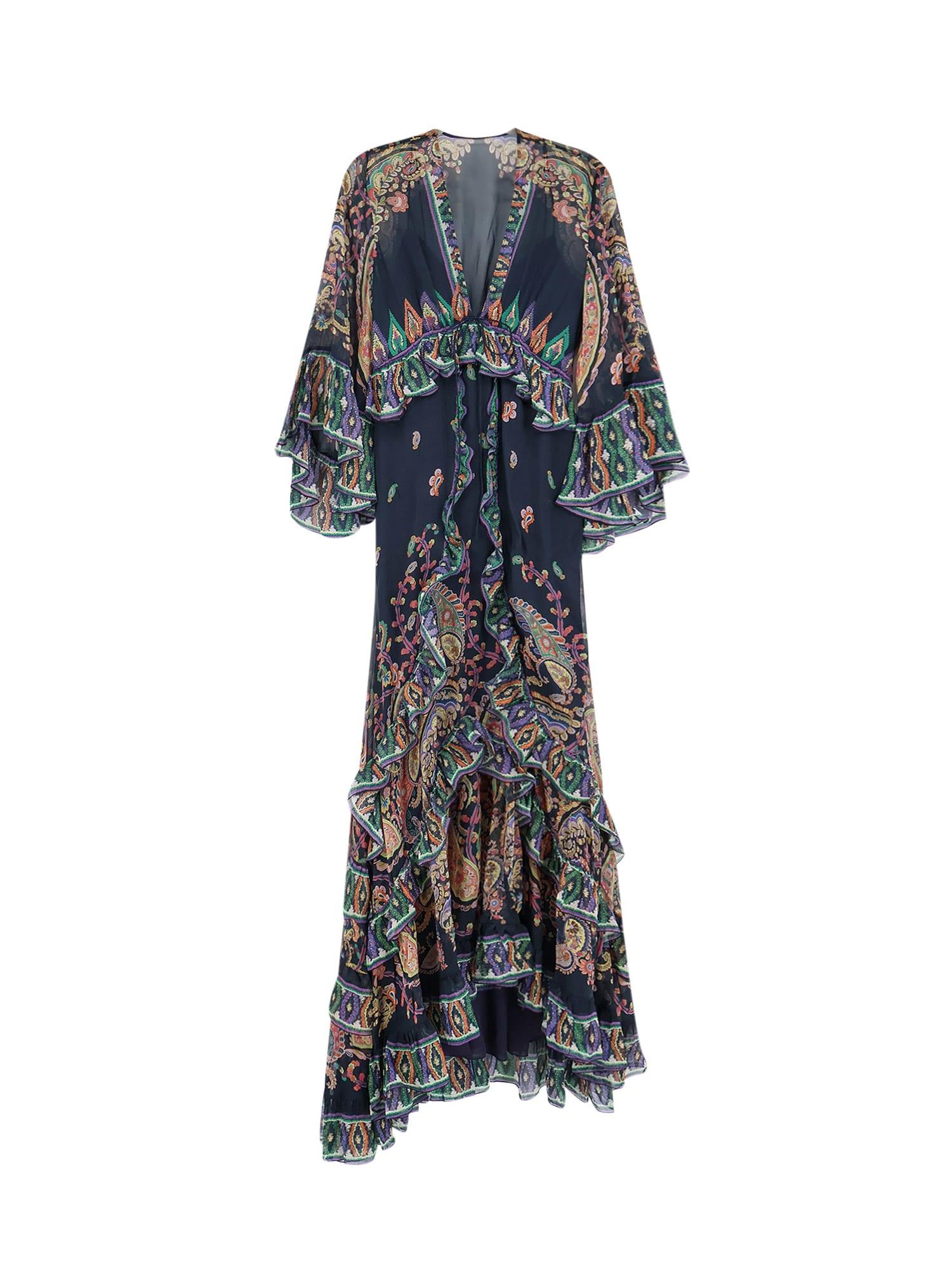 etro multicolor silk long dress