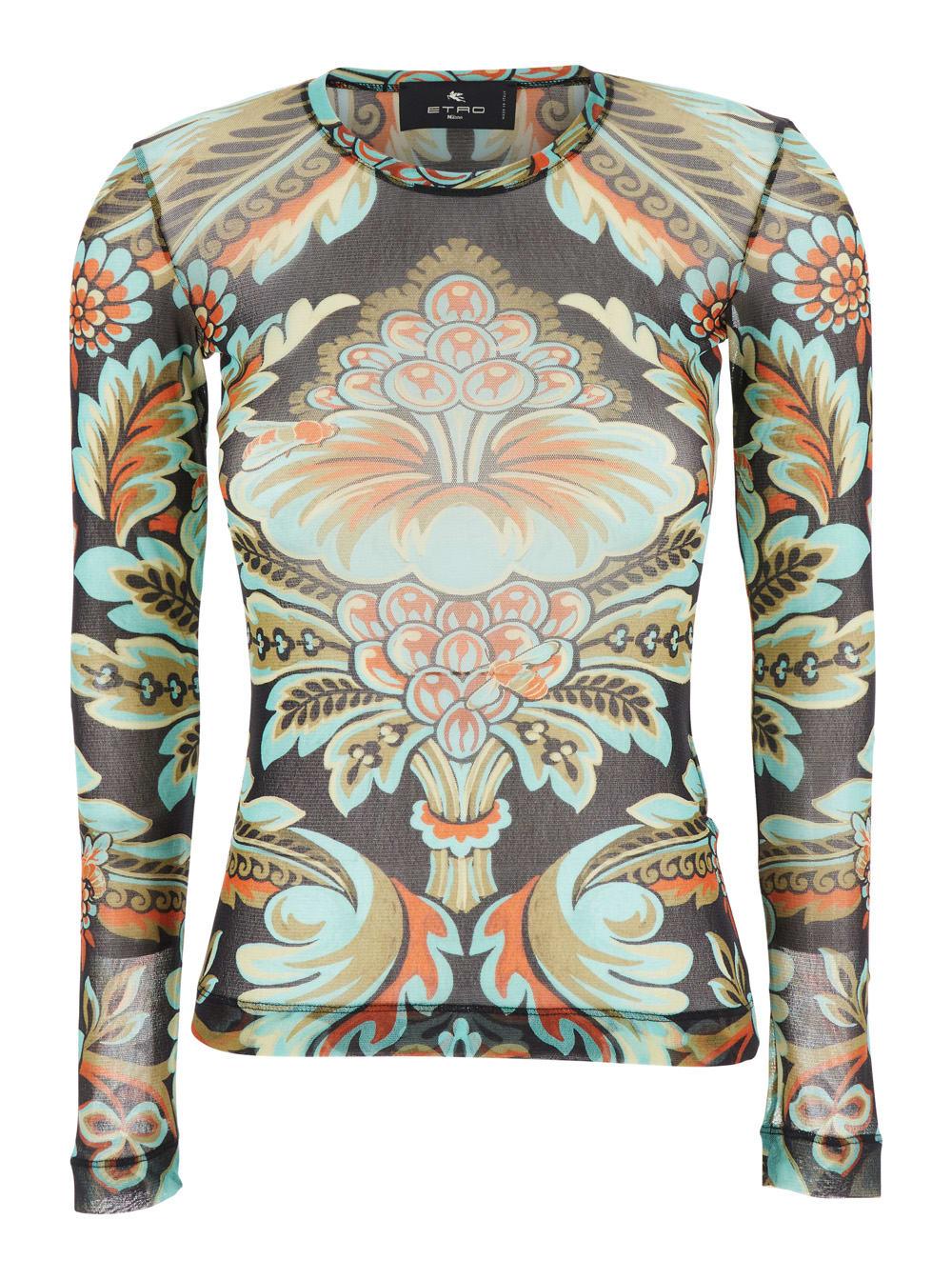 etro multicolor v-neck top with all-over floral print in viscose blend woman