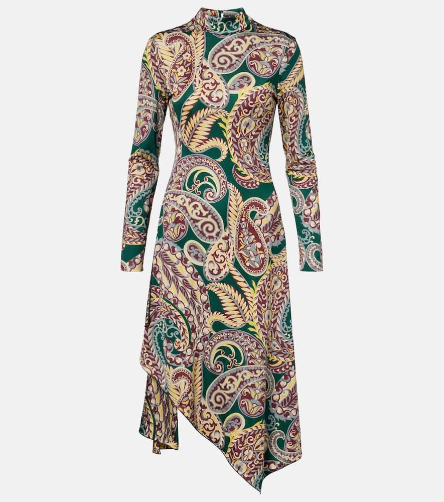 etro paisley asymmetric midi dress