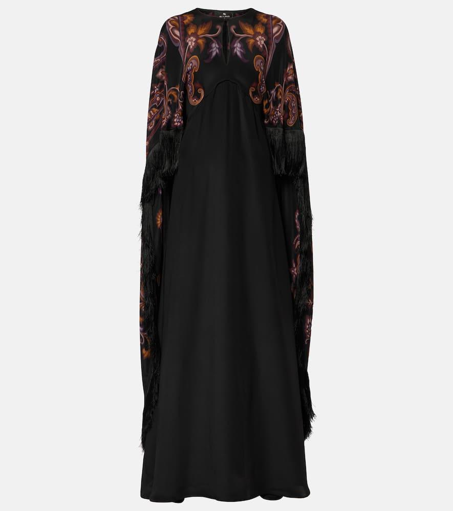 etro paisley caped fringed silk gown