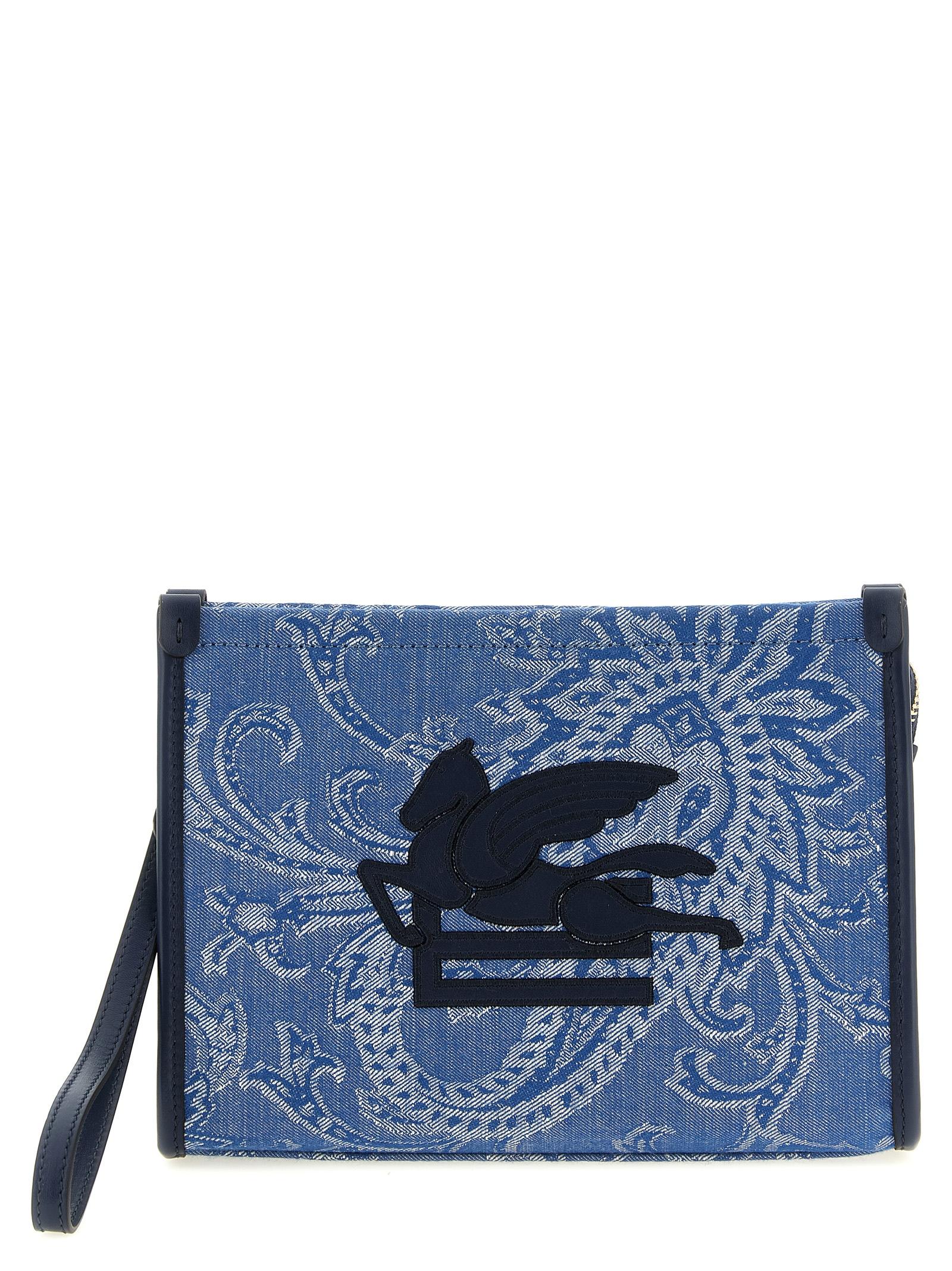 etro paisley clutch light blue cotton - women