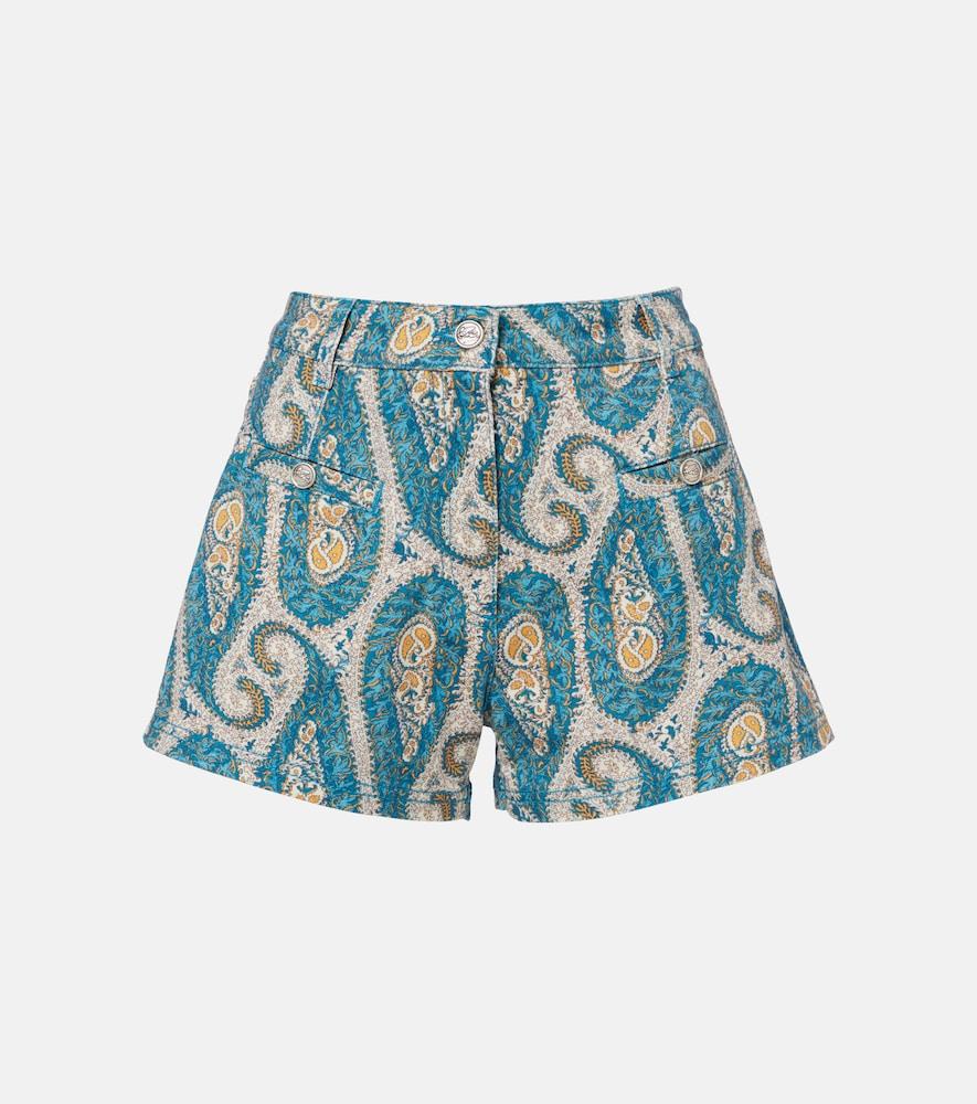 etro paisley denim shorts