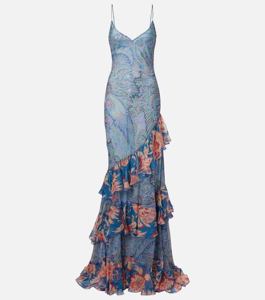 etro paisley floral tiered silk chiffon maxi dress