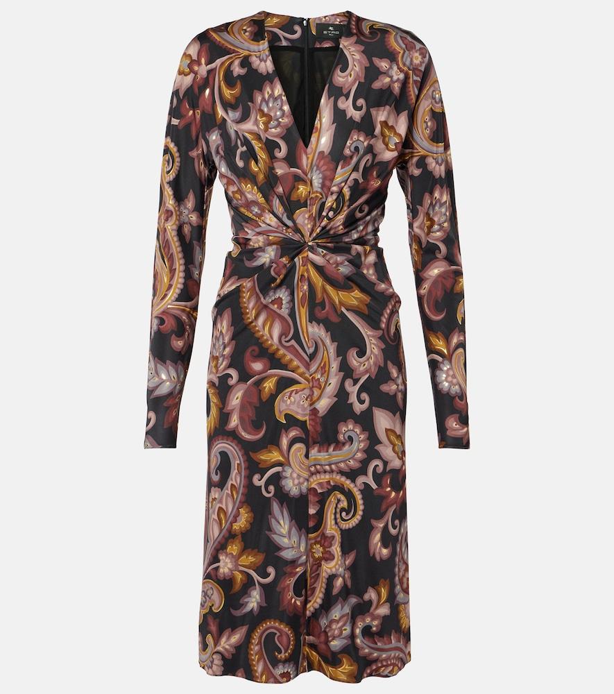 etro paisley gathered midi dress