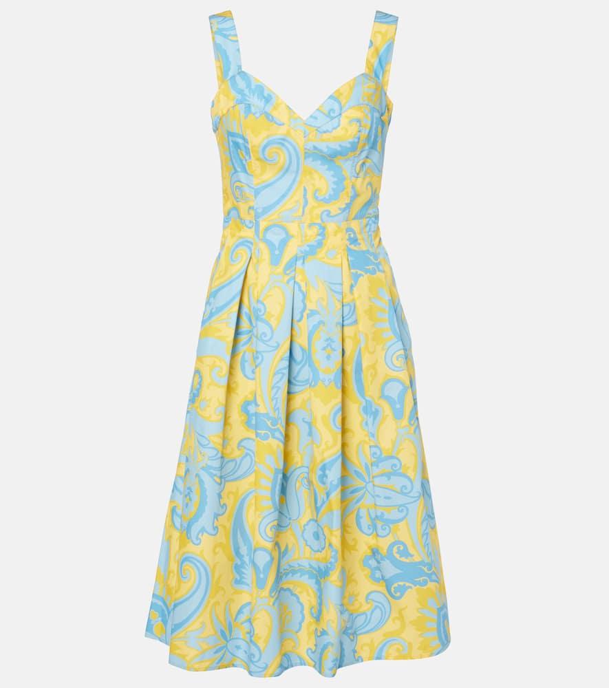 etro paisley pleated cotton midi dress