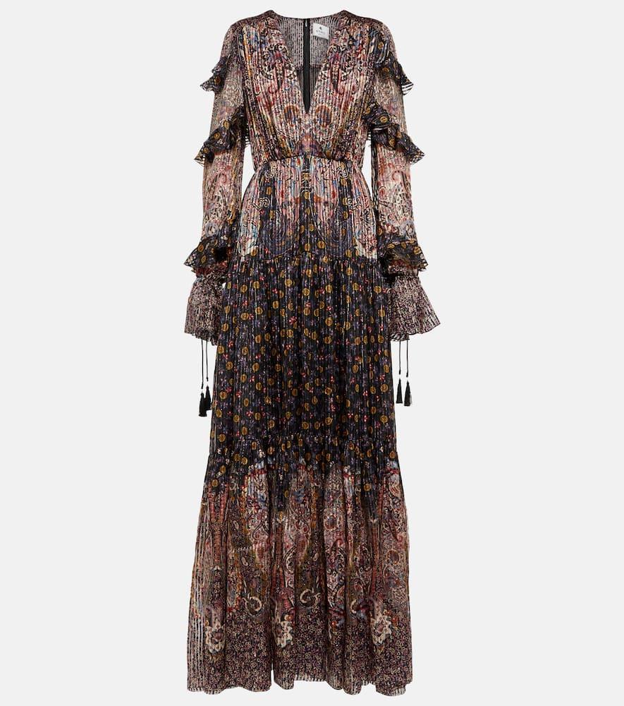 etro paisley pleated metallic silk gown