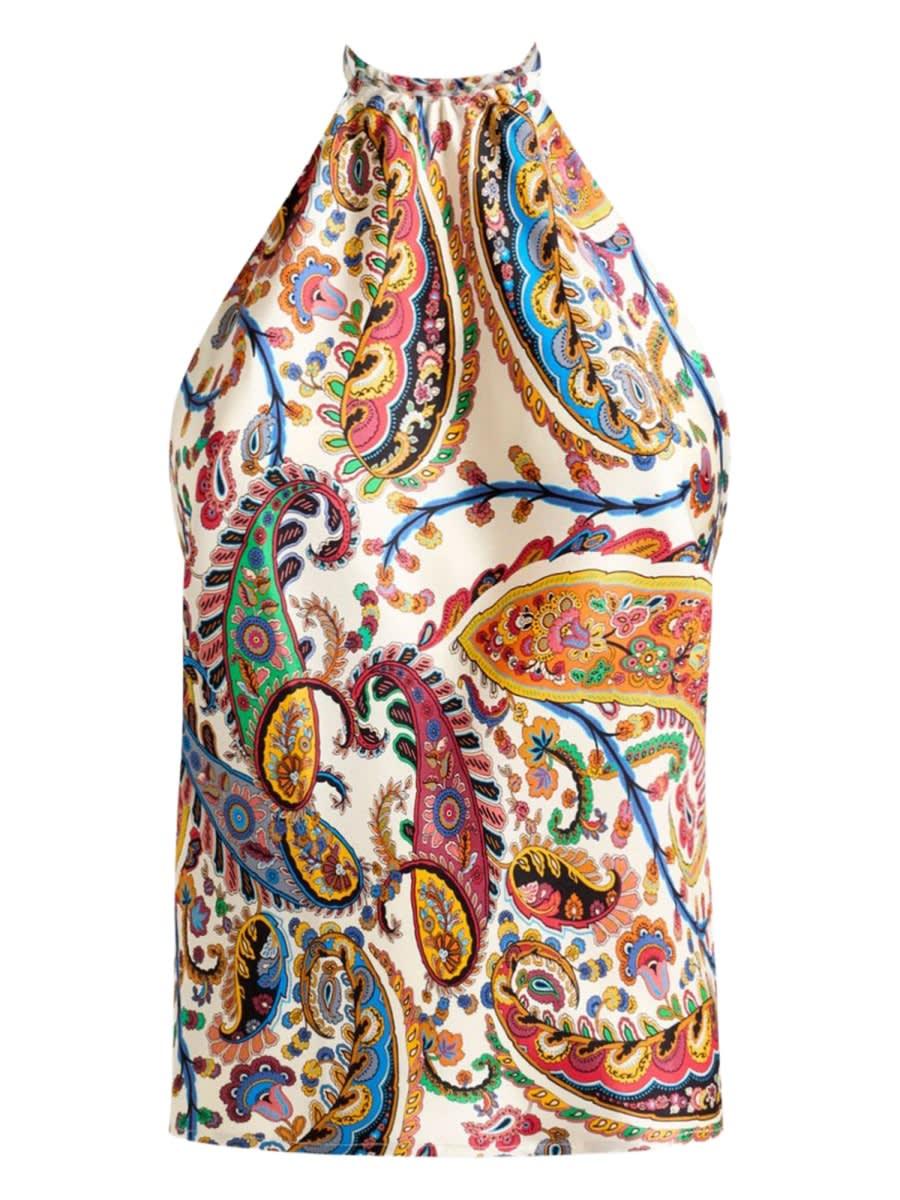 etro paisley print silk top