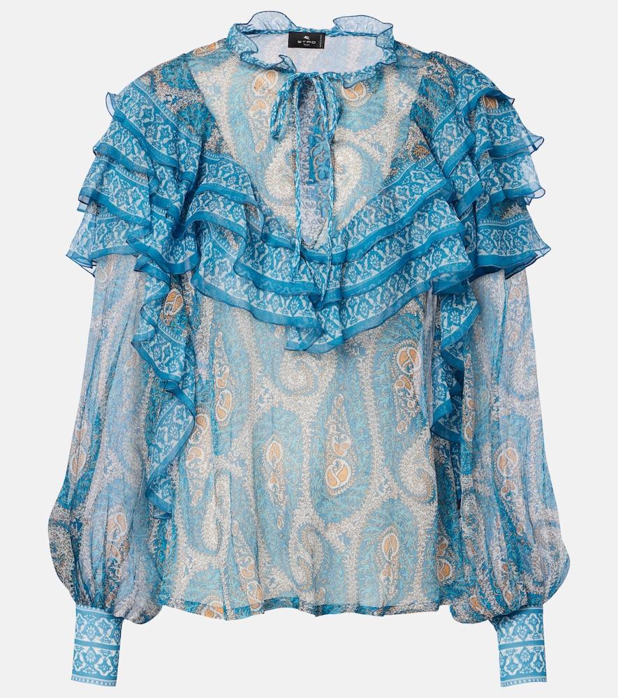 etro paisley ruffled silk blouse