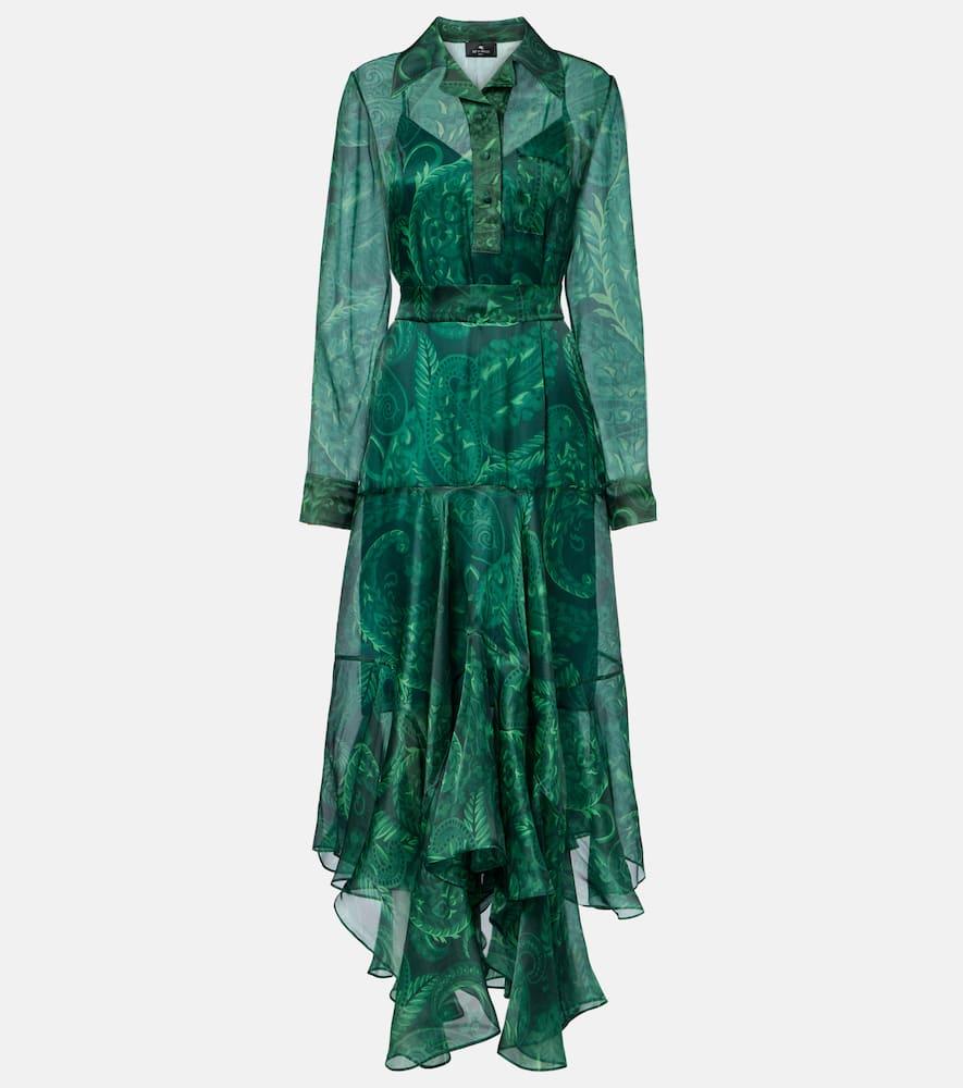 etro paisley ruffled silk cocktail dress