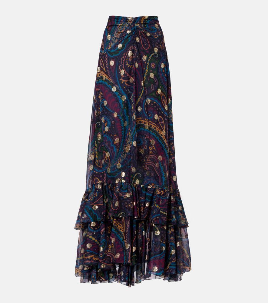etro paisley ruffled silk maxi skirt