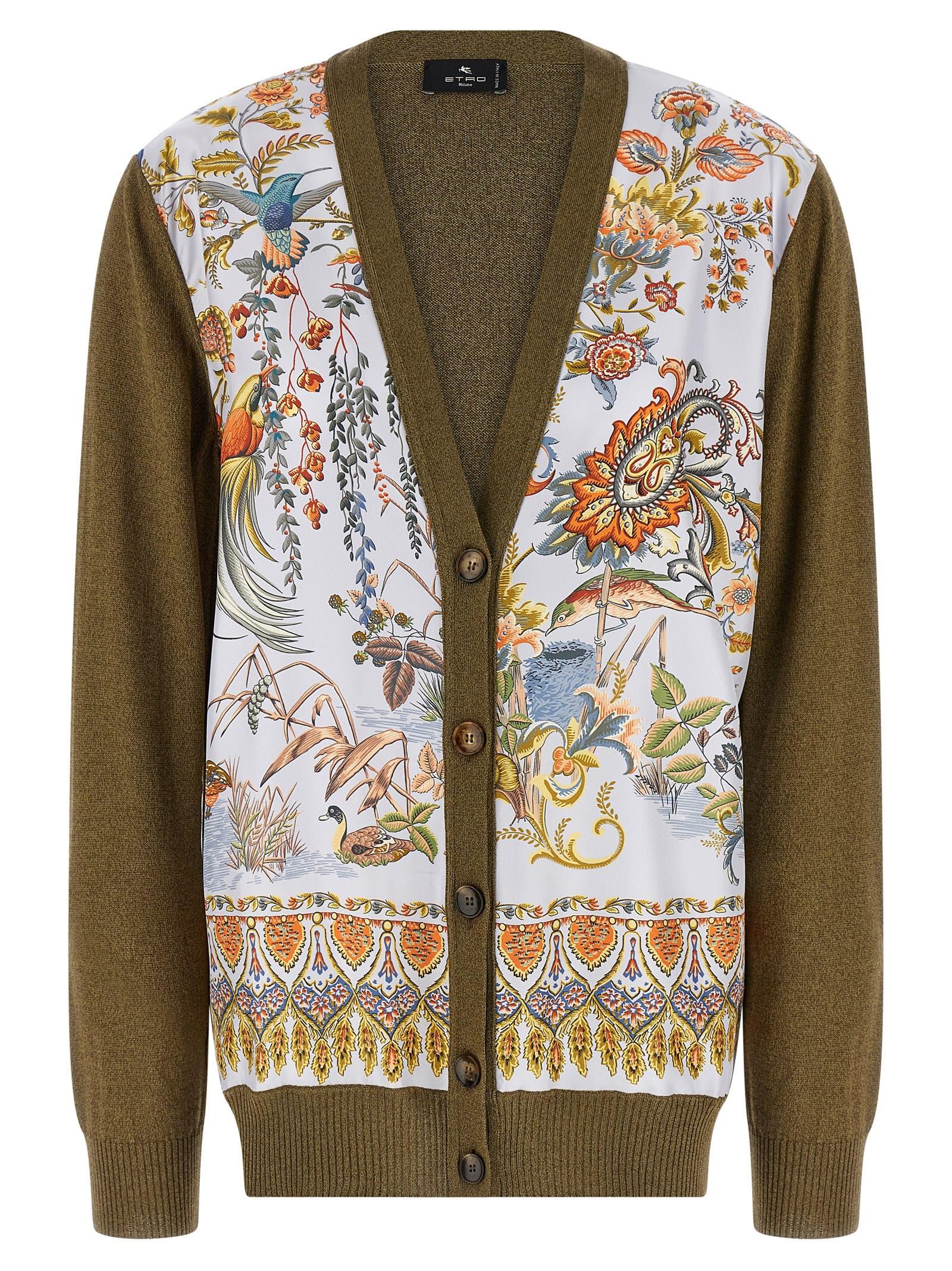 etro paisley silk insert cardigan