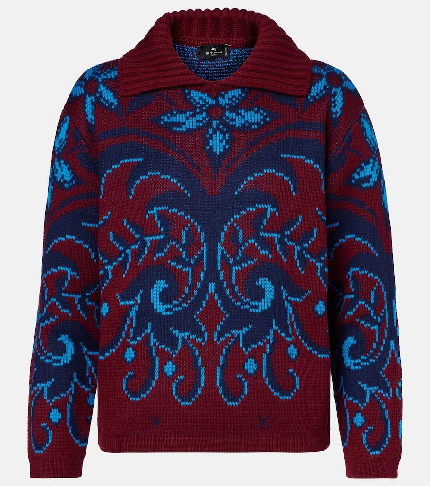 etro paisley wool jacquard polo sweater