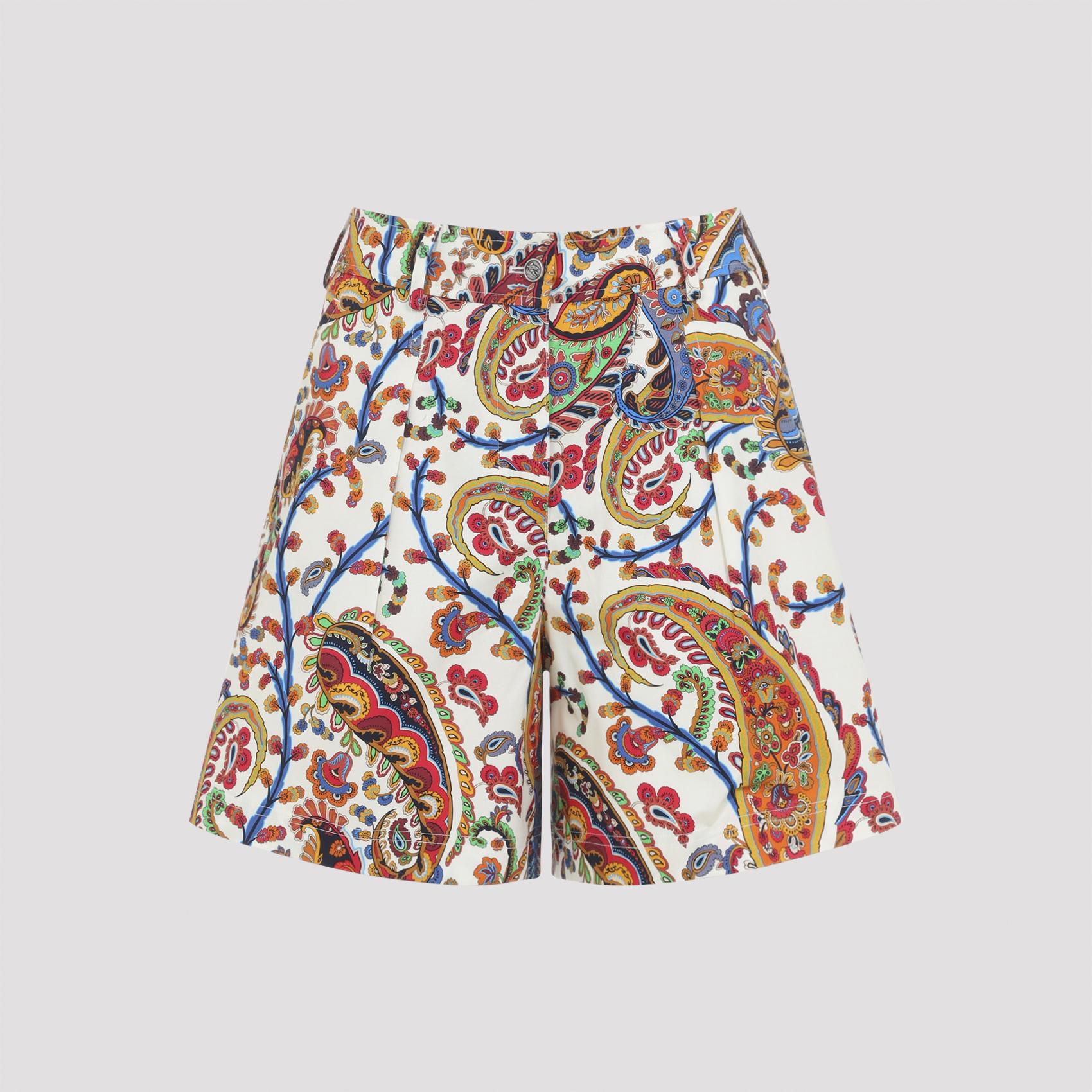 etro pleated shorts with back patch pockets multicolour cotton elastan - women