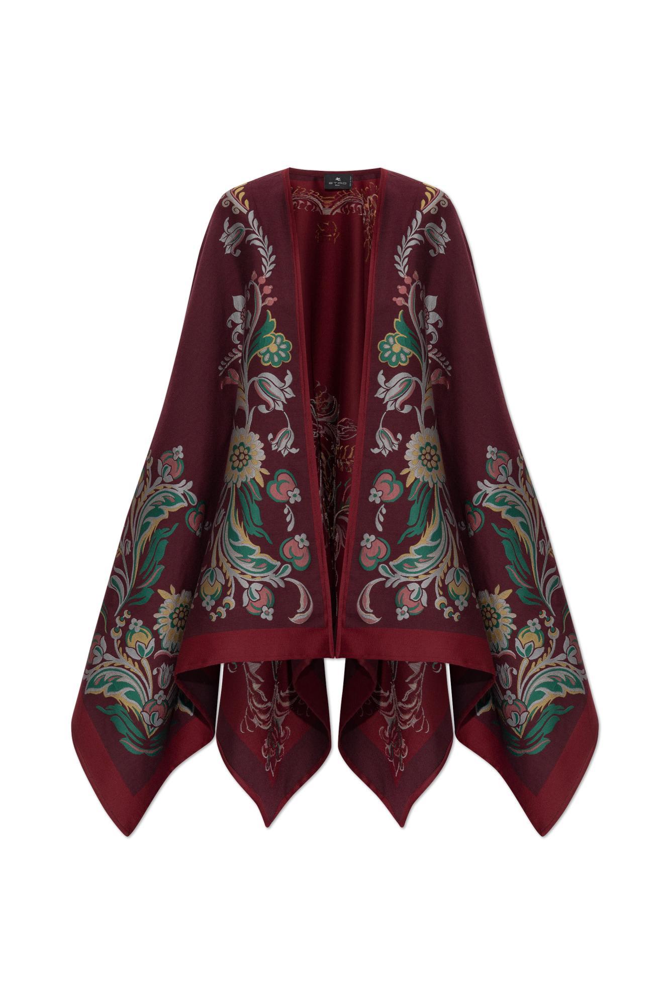 etro poncho with wool trim