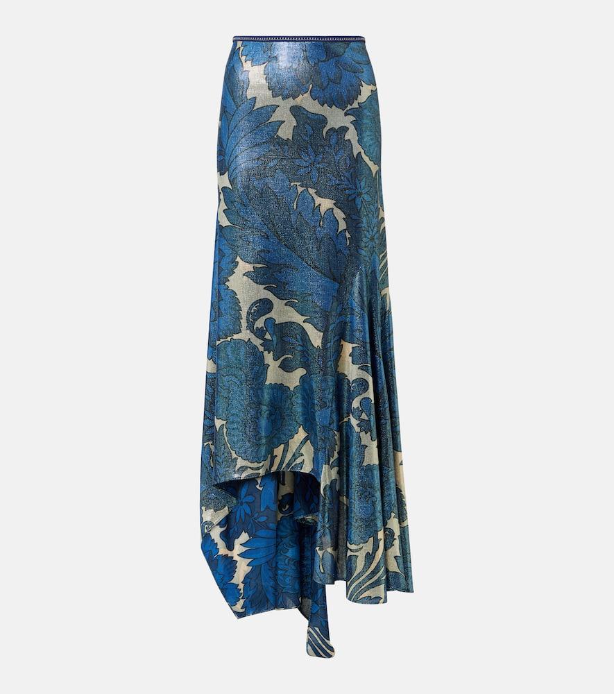 etro printed asymmetric lamé maxi skirt