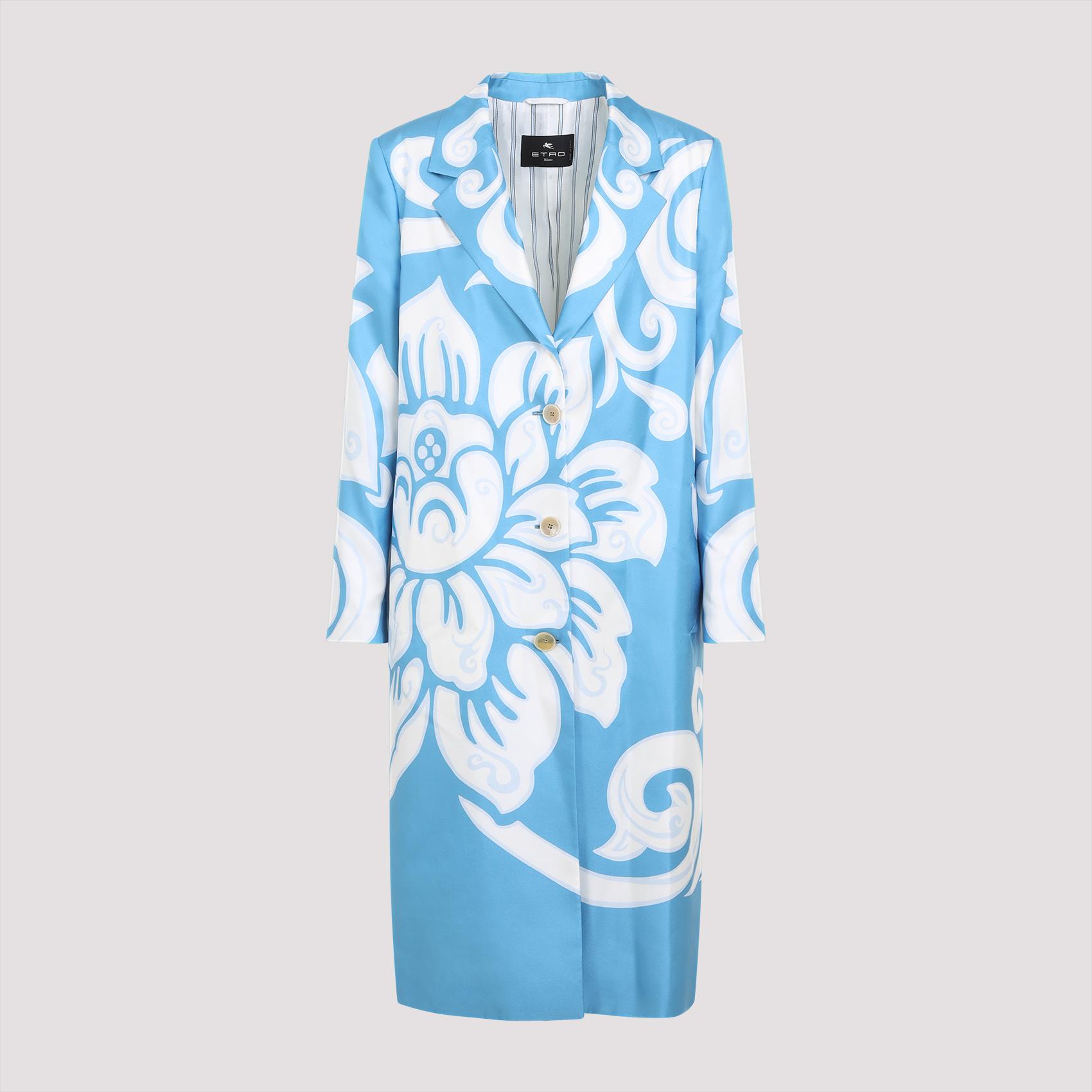 etro printed caban blue silk coat - women