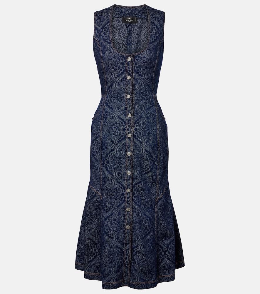 etro printed denim midi dress