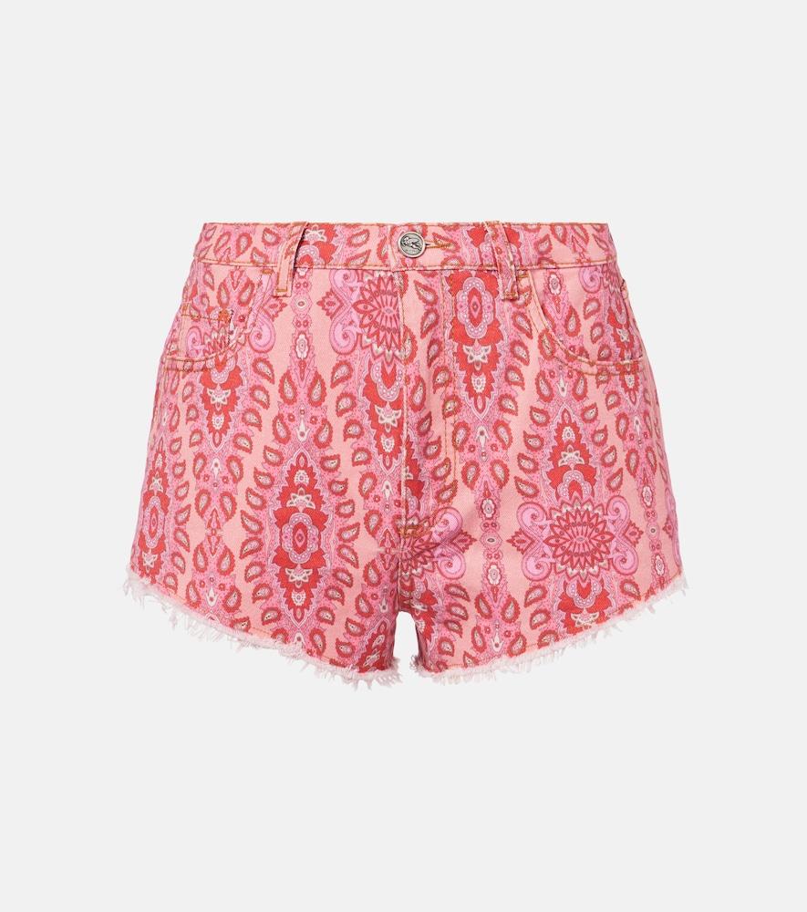 etro printed denim shorts