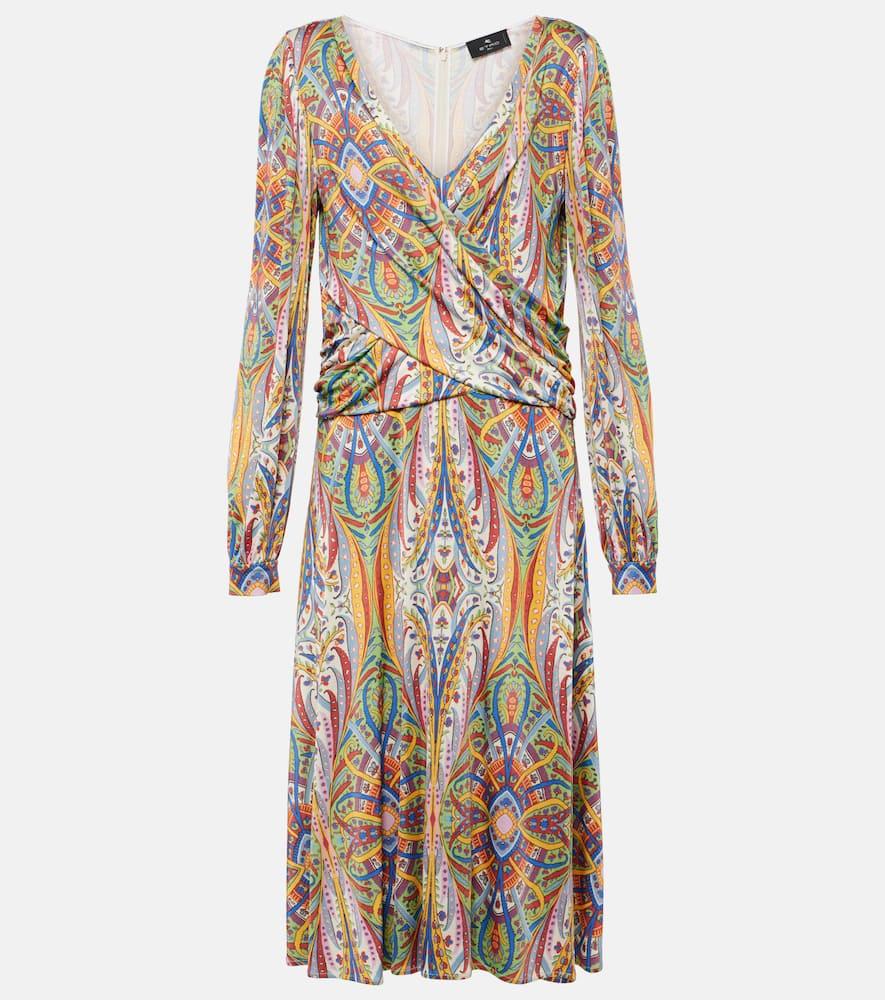 etro printed gathered jersey midi dress