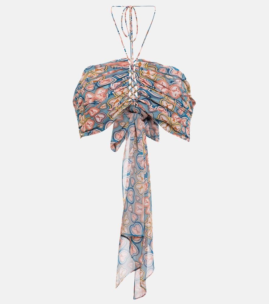 etro printed halterneck crop top