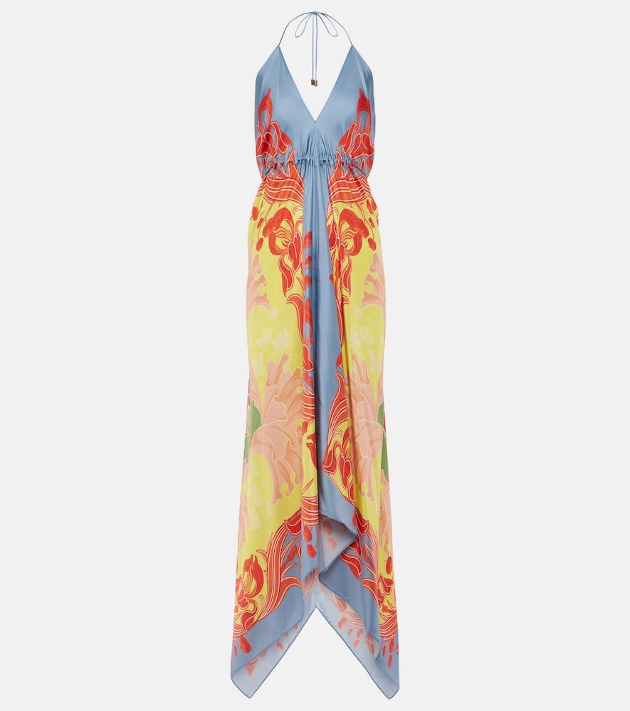 etro printed halterneck silk beach dress