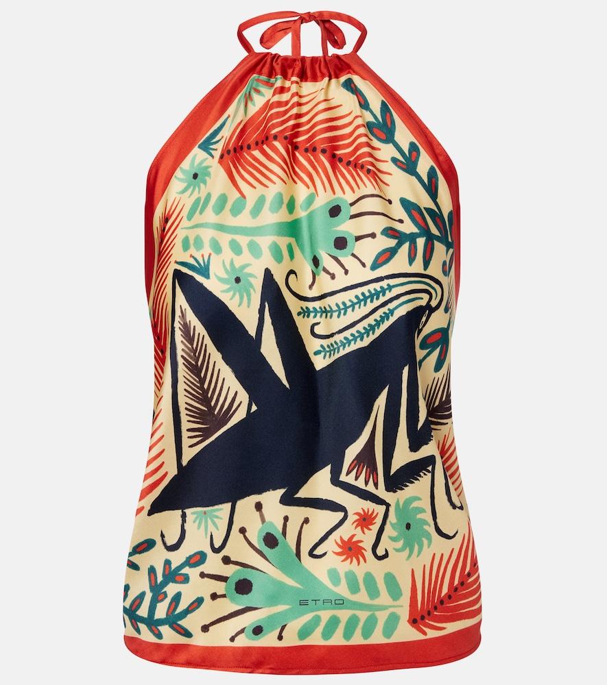 etro printed halterneck silk top