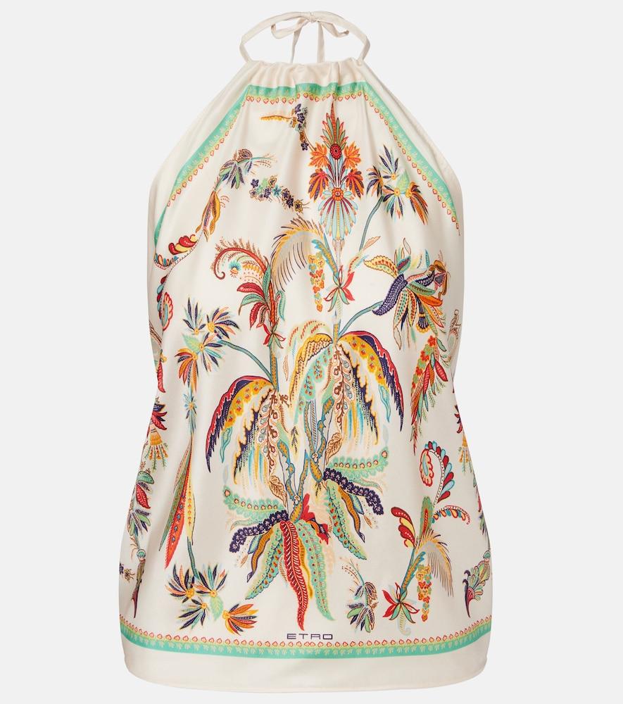 etro printed halterneck silk top