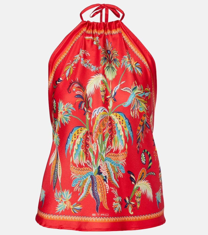 etro printed halterneck silk twill top