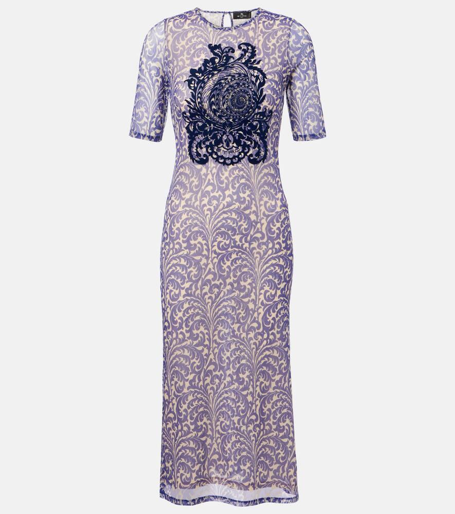 etro printed mesh midi dress