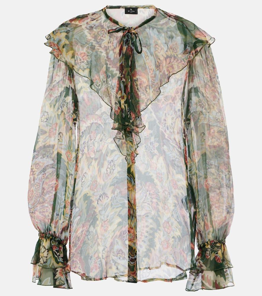 etro printed ruffled silk blouse