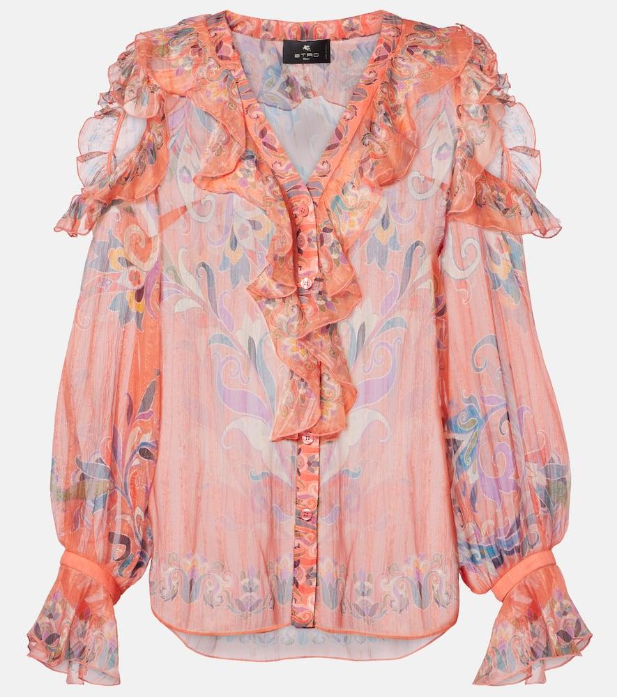 etro printed ruffled silk blouse