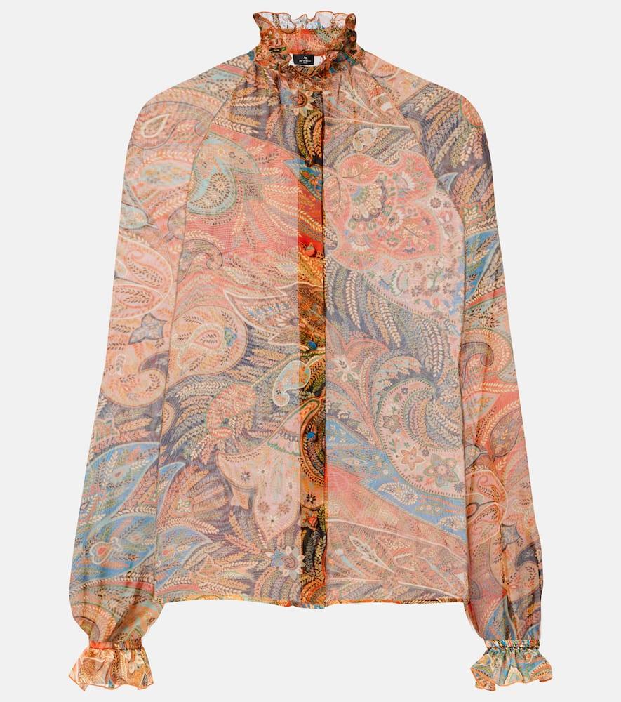 etro printed ruffled silk shirt