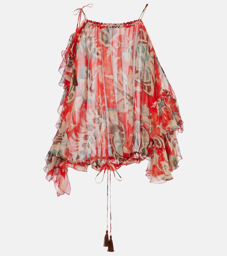 etro printed ruffled silk top