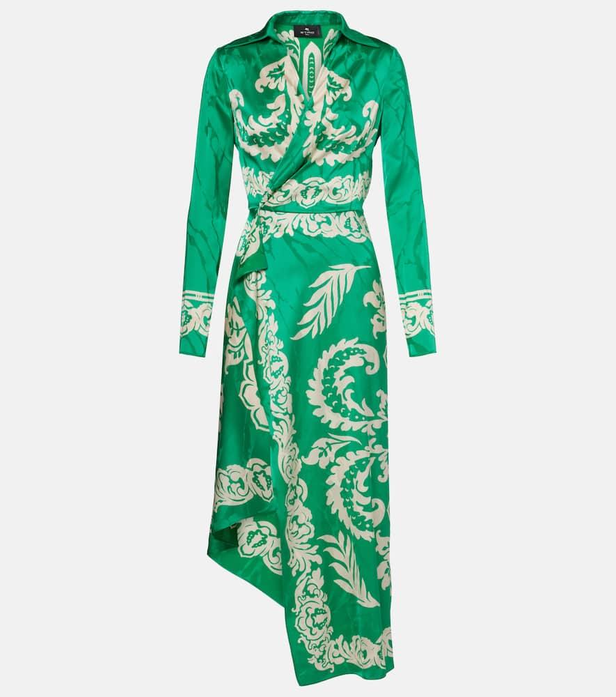 etro printed satin wrap dress