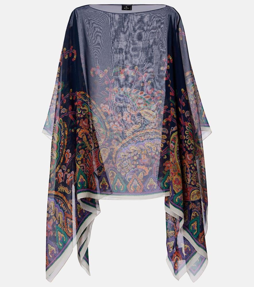 etro printed silk crêpe de chine poncho