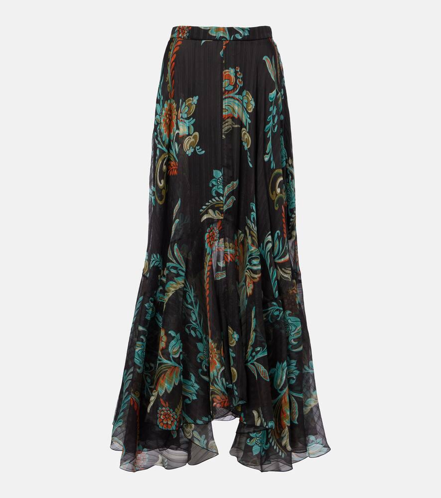etro printed silk satin maxi skirt