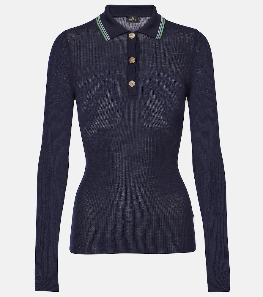 etro printed wool and cotton polo sweater